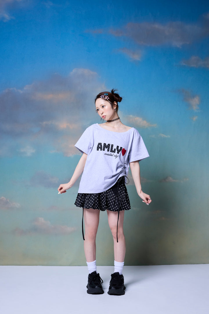 AMLY裾ドロストロゴTシャツ