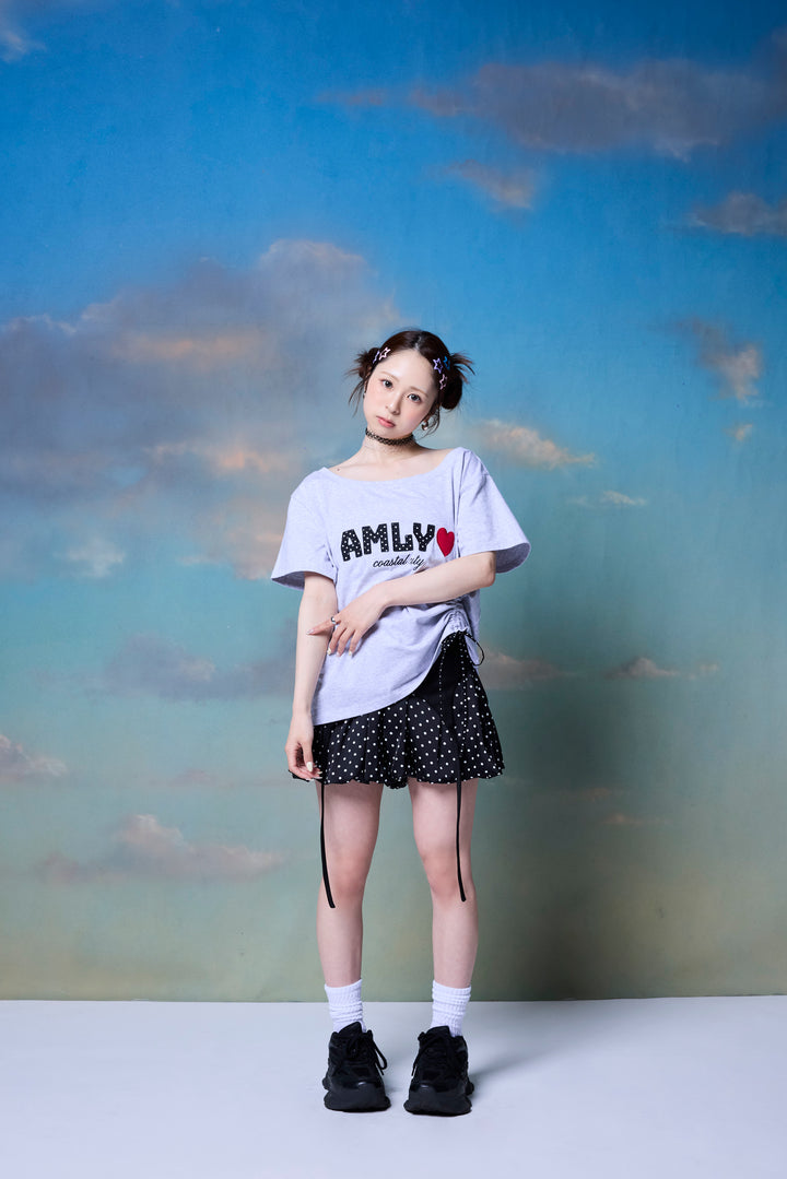 AMLY裾ドロストロゴTシャツ