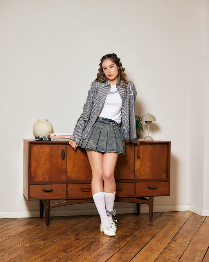 【受注】デニムフリンジプリーツスカート