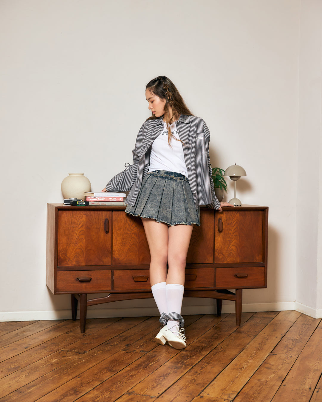 【受注】デニムフリンジプリーツスカート