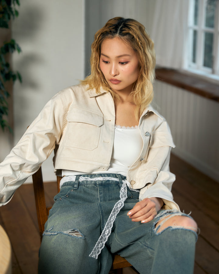 【受注】ハートボタンスエードライクジャケット