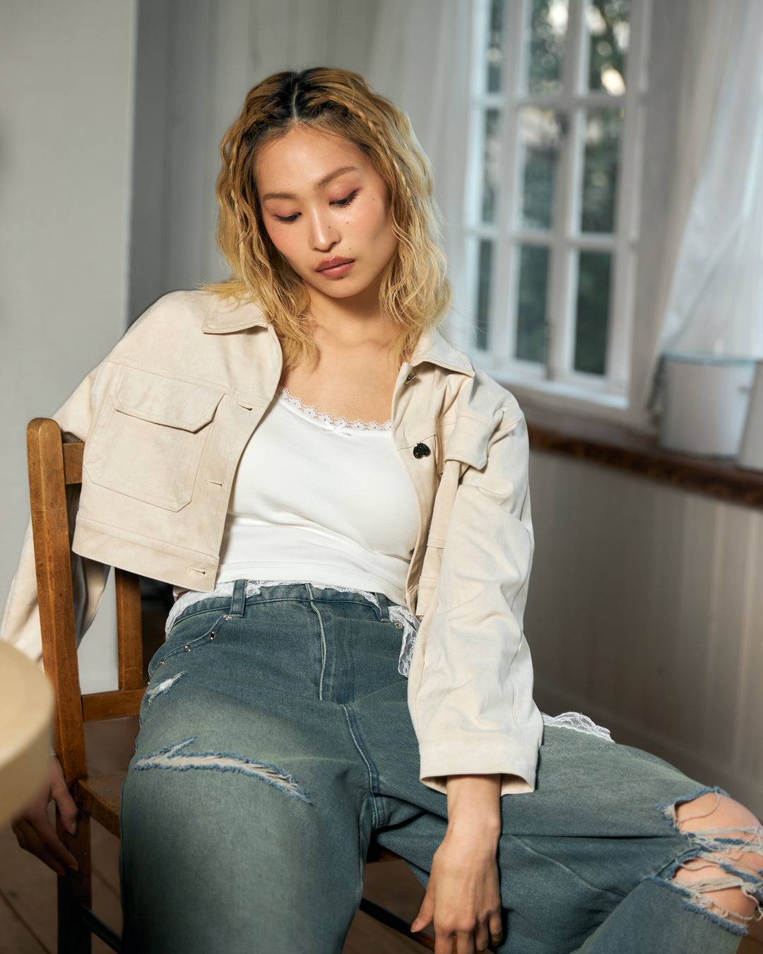 【受注】ハートボタンスエードライクジャケット