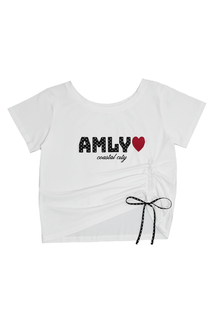 AMLY裾ドロストロゴTシャツ