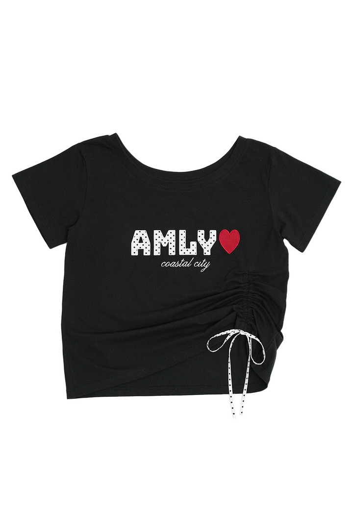AMLY裾ドロストロゴTシャツ